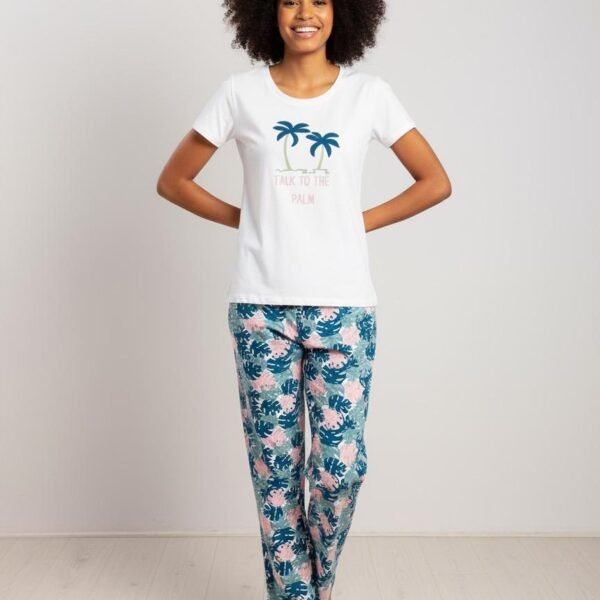 Palmiye Desenli Bayan Pijama Takımı