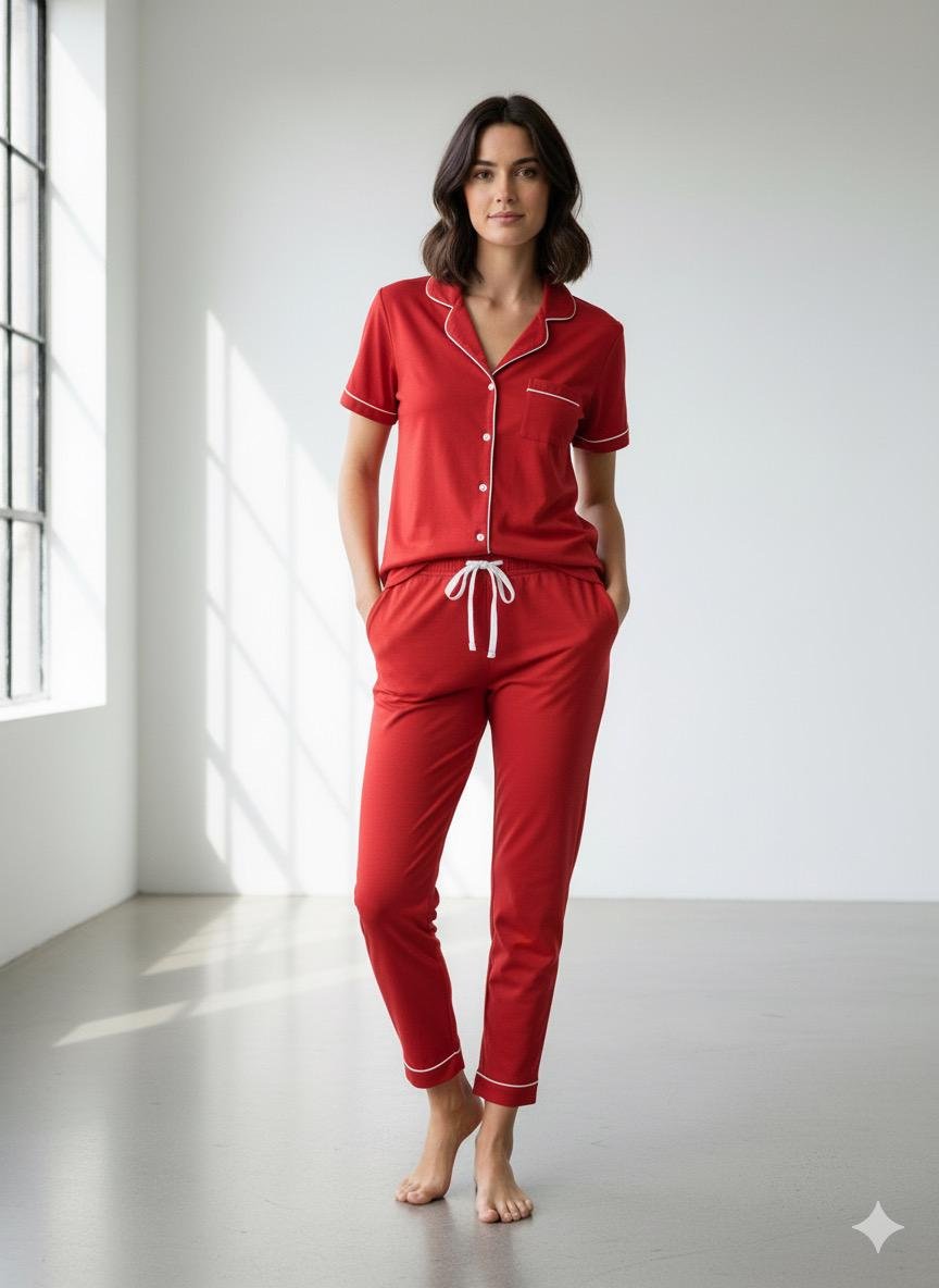 WhatsApp Image 2025-10-13 at 15.39.16 (1) Kırmızı Düğmeli Bayan pijama Takımı - Görsel 1
