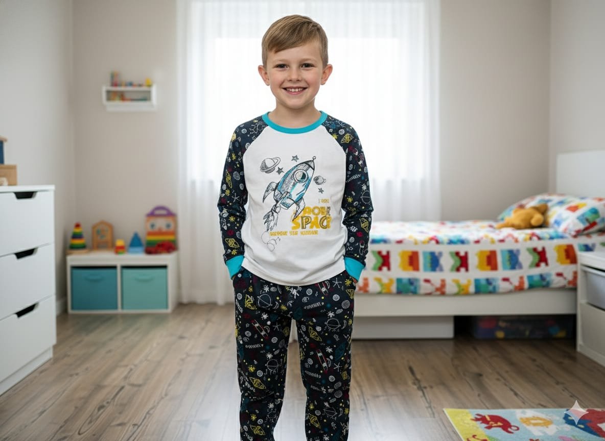 WhatsApp Image 2025-10-13 at 17.39.28 (2) Erkek Çocuk Roket Desenli Pijama Takımı - Görsel 1