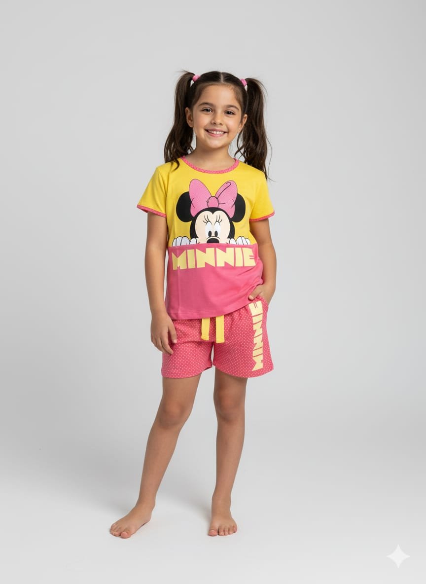 WhatsApp Image 2025-10-13 at 17.39.32 Çocuk Disney Sarı Pembe Şortlu Takım - Görsel 1