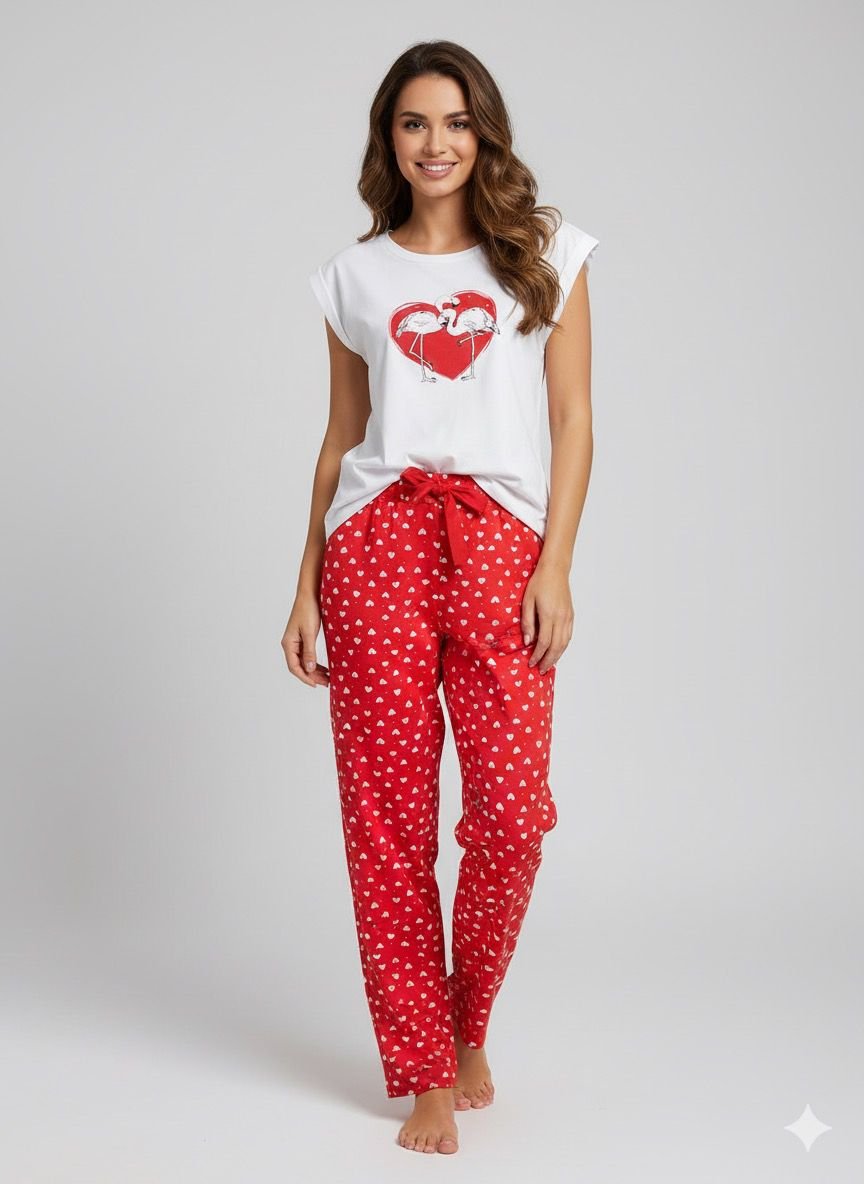 WhatsApp Image 2025-10-13 at 18.40.25 (1) Bayan Flamingo Kırmızı Pijama Takımı - Görsel 1