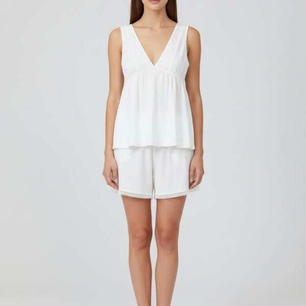 Bayan Beyaz Şortlu Pijama Takım