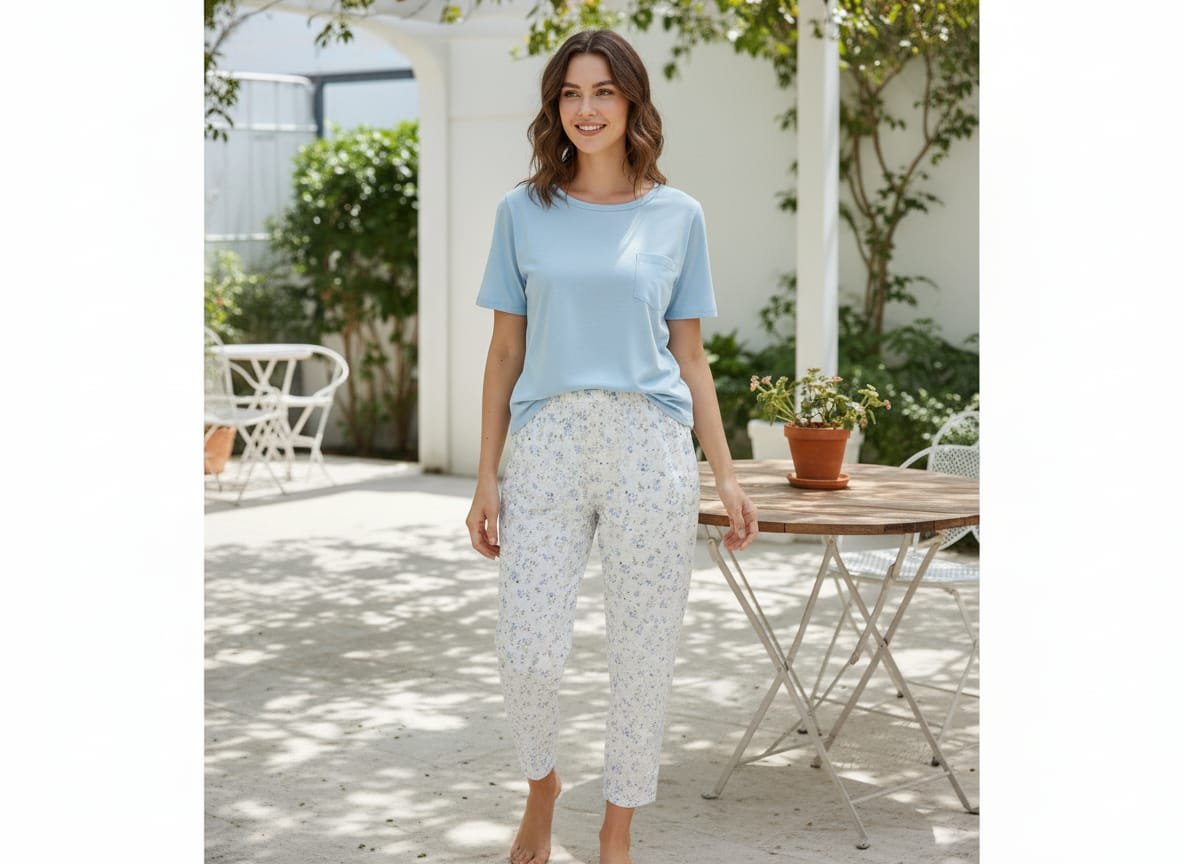 WhatsApp Image 2025-10-13 at 22.00.40 (17) Bayan Beyaz Mavi Pijama Takımı - Görsel 1