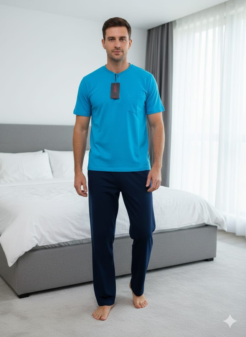 WhatsApp Image 2025-10-13 at 22.00.40 (20) Erkek Mavi Pijama Takım - Görsel 1