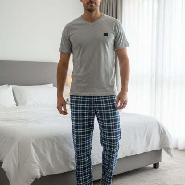 Erkek Gri Kareli Pijama Takım