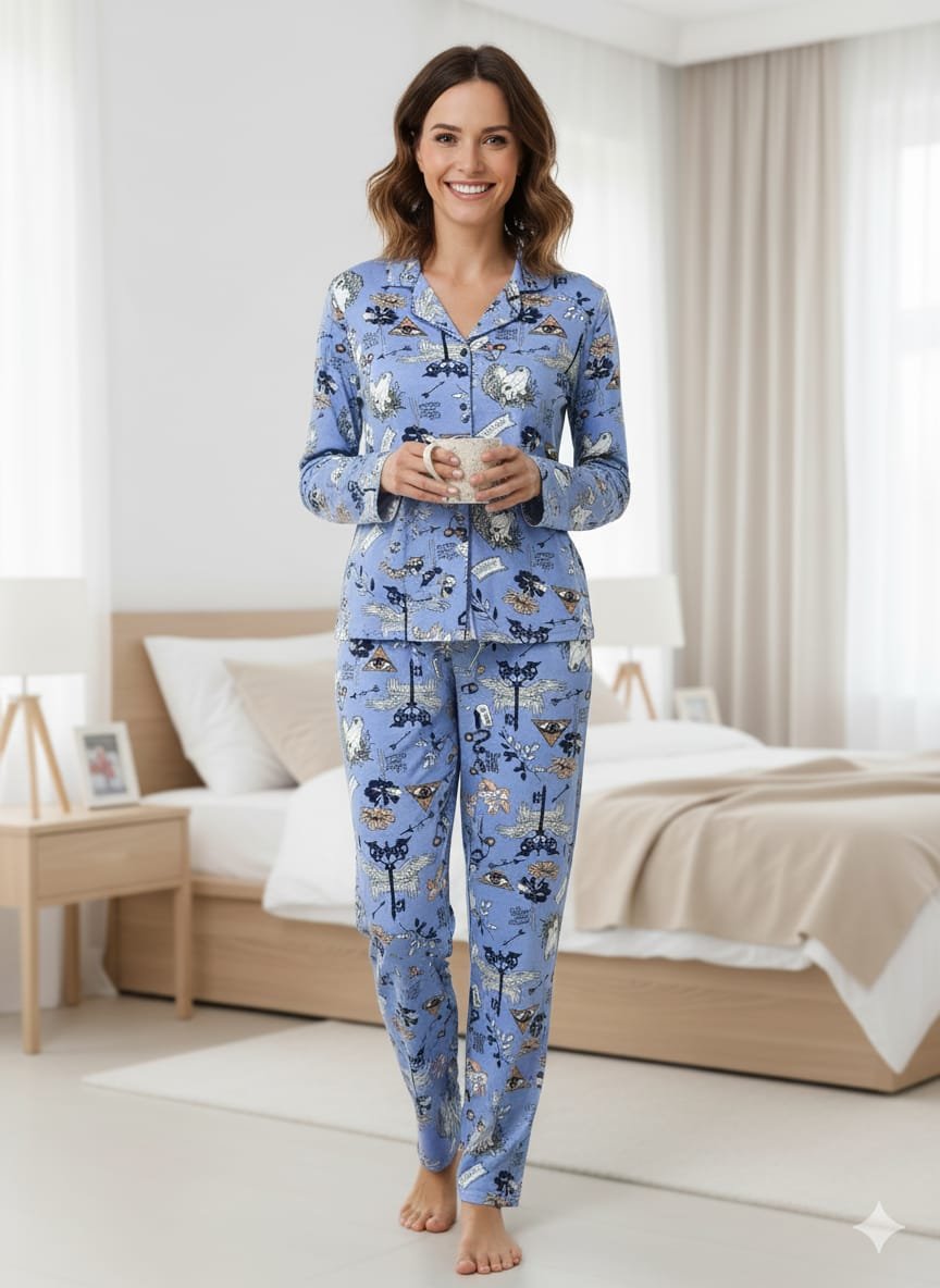 WhatsApp Image 2025-10-13 at 22.00.40 (5) Bayan Mavi Düğmeli Pijama Takım - Görsel 1