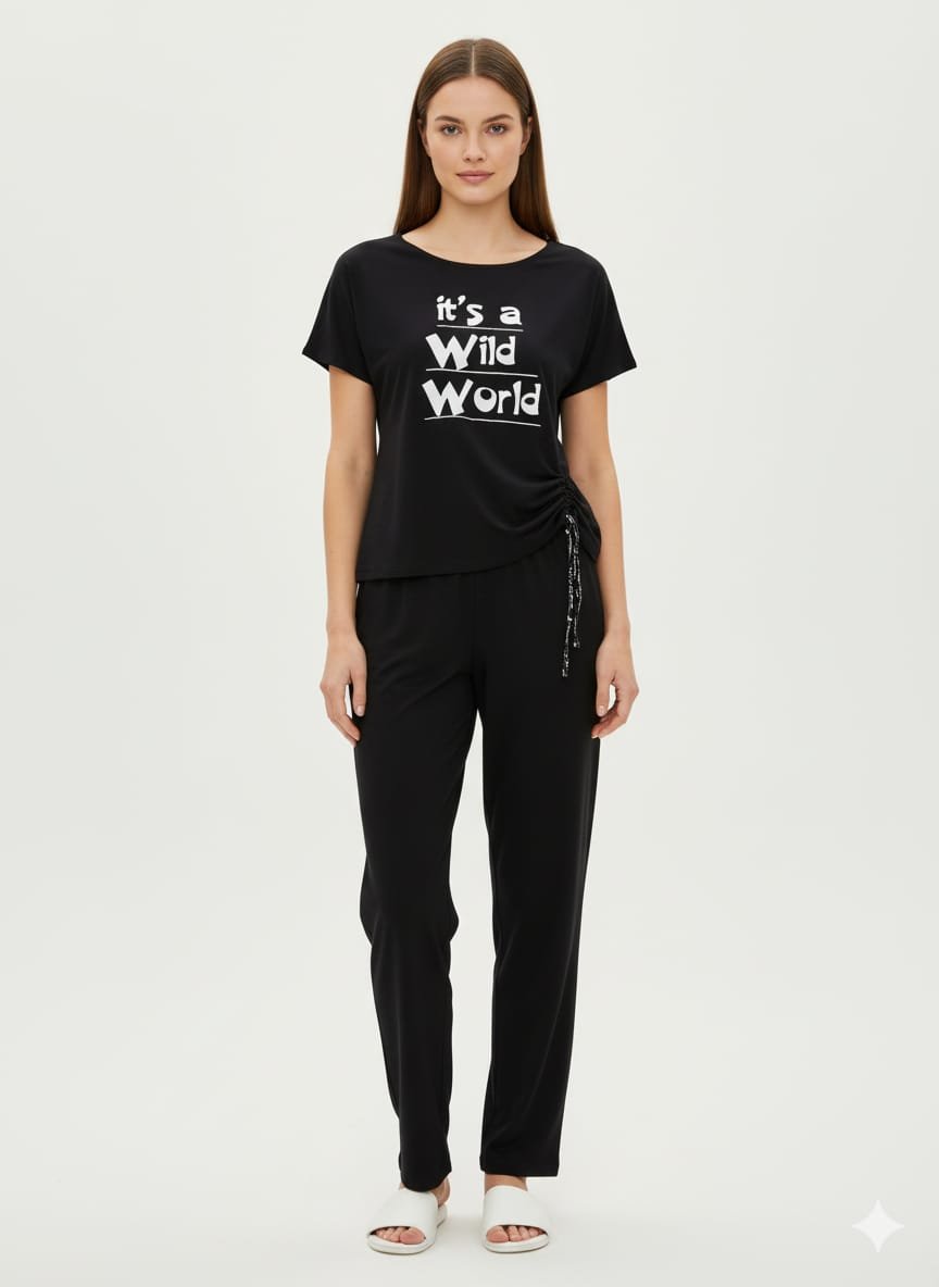 WhatsApp Image 2025-10-13 at 22.20.28 Bayan Siyah WİLD Pijama Takım - Görsel 1