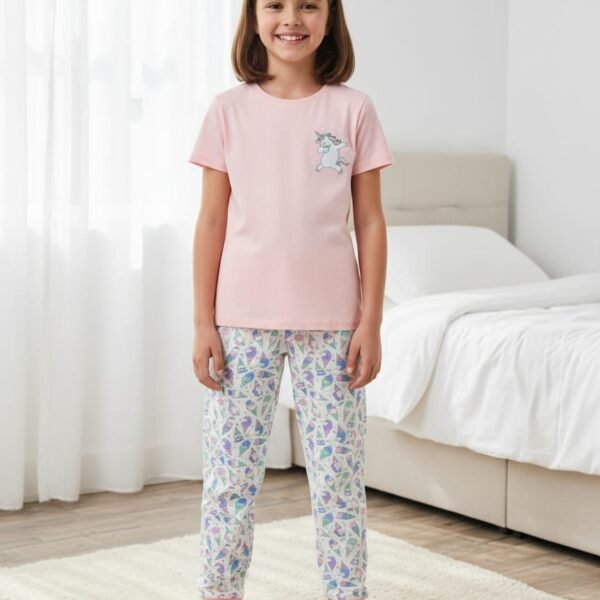 Kız Çocuk  Pembe Unicorn Pijama Takım