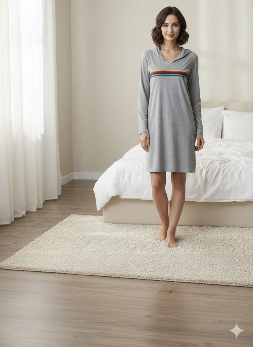 WhatsApp Image 2025-10-14 at 00.16.46 (2) Bayan Gri Kapşonlu Elbise - Görsel 1