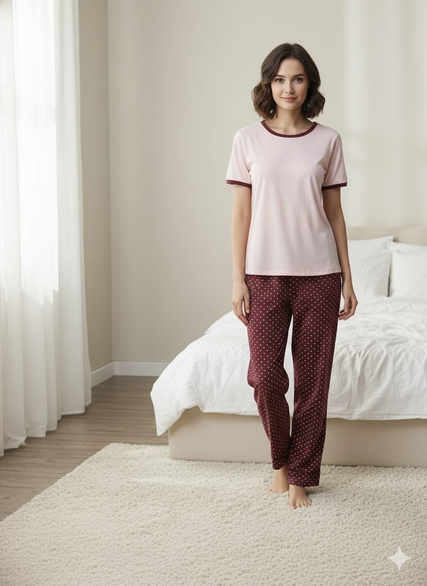 WhatsApp Image 2025-10-14 at 00.16.46 (3) Bayan Pembe Bordo Pijama Takım - Görsel 1