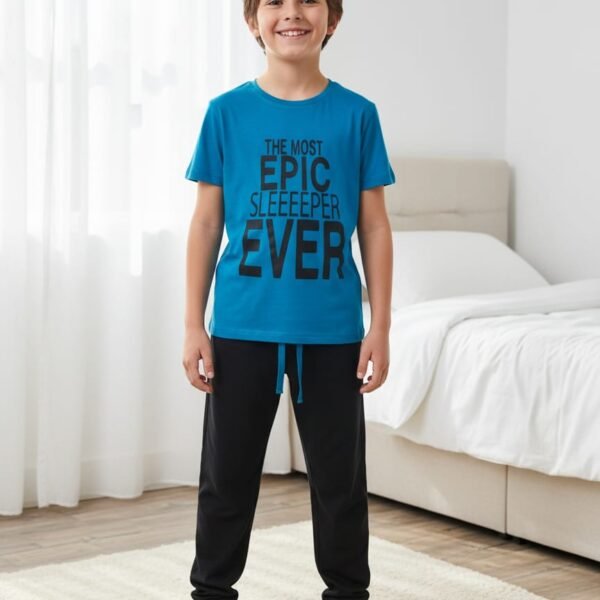 Erkek Çocuk Mavi Siyah Pijama Takım