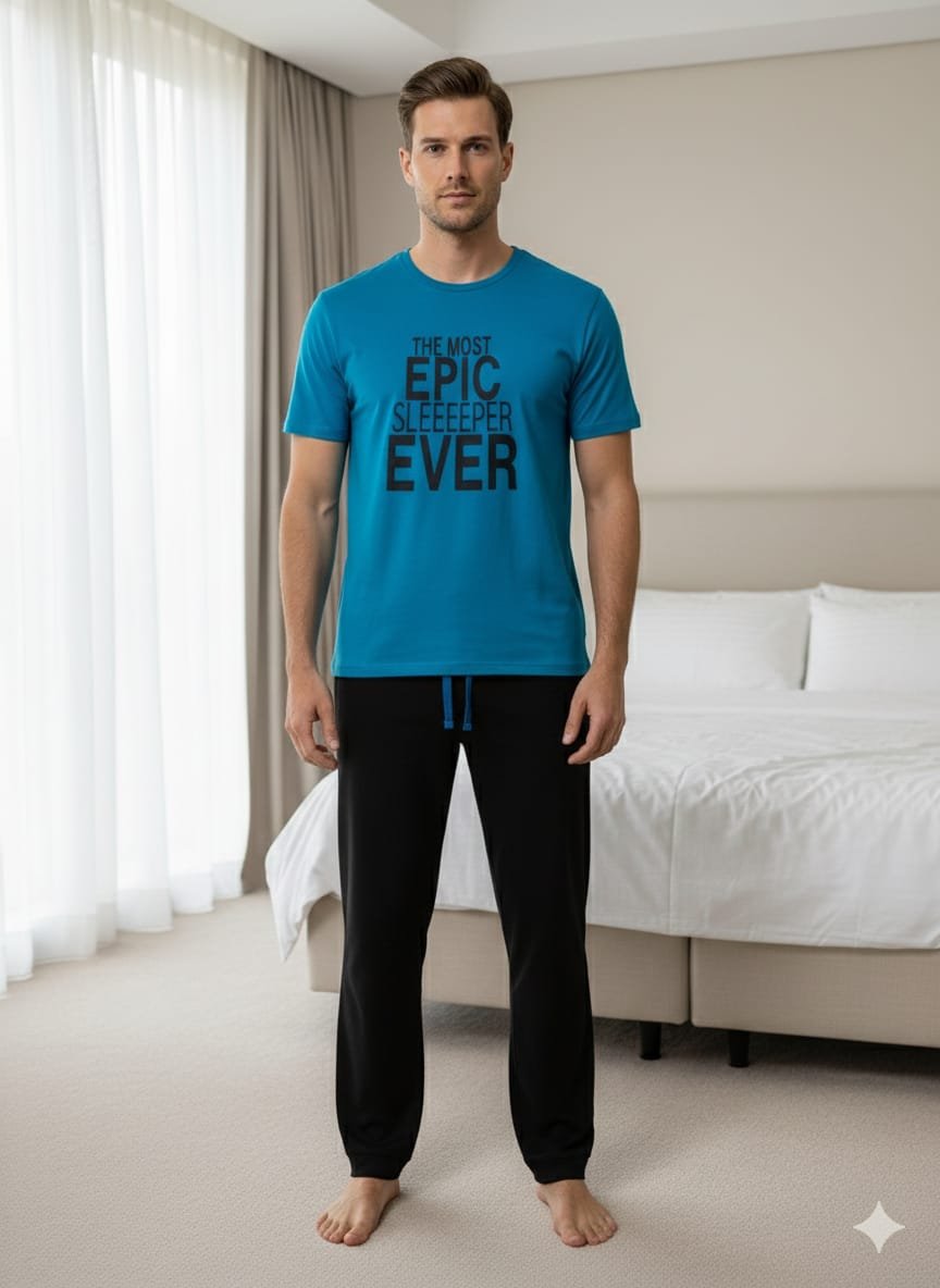 WhatsApp Image 2025-10-14 at 00.16.47 (1) Erkek Mavi Siyah Epic Pijama Takım - Görsel 1