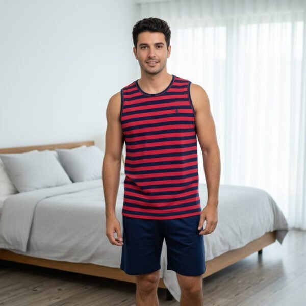 Erkek Kırmızı Lacivert Şortlu Pijama Takım