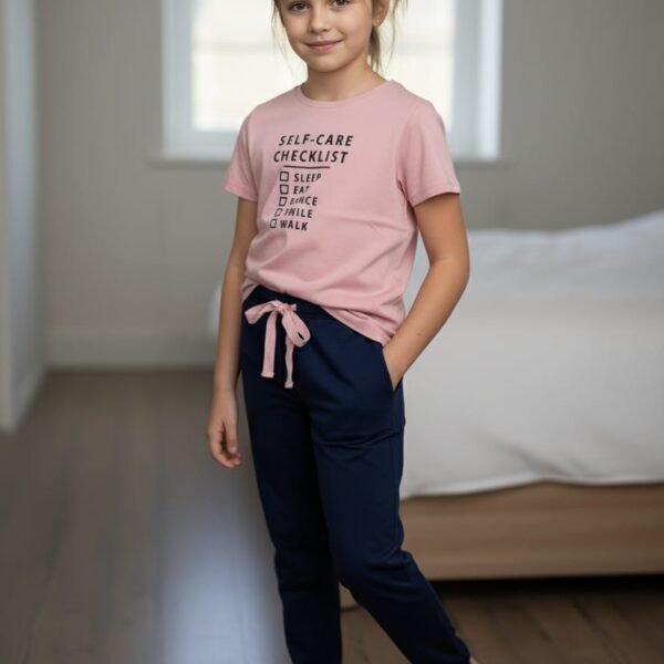 Kız Çocuk Pembe Lacivert Pijama Takım