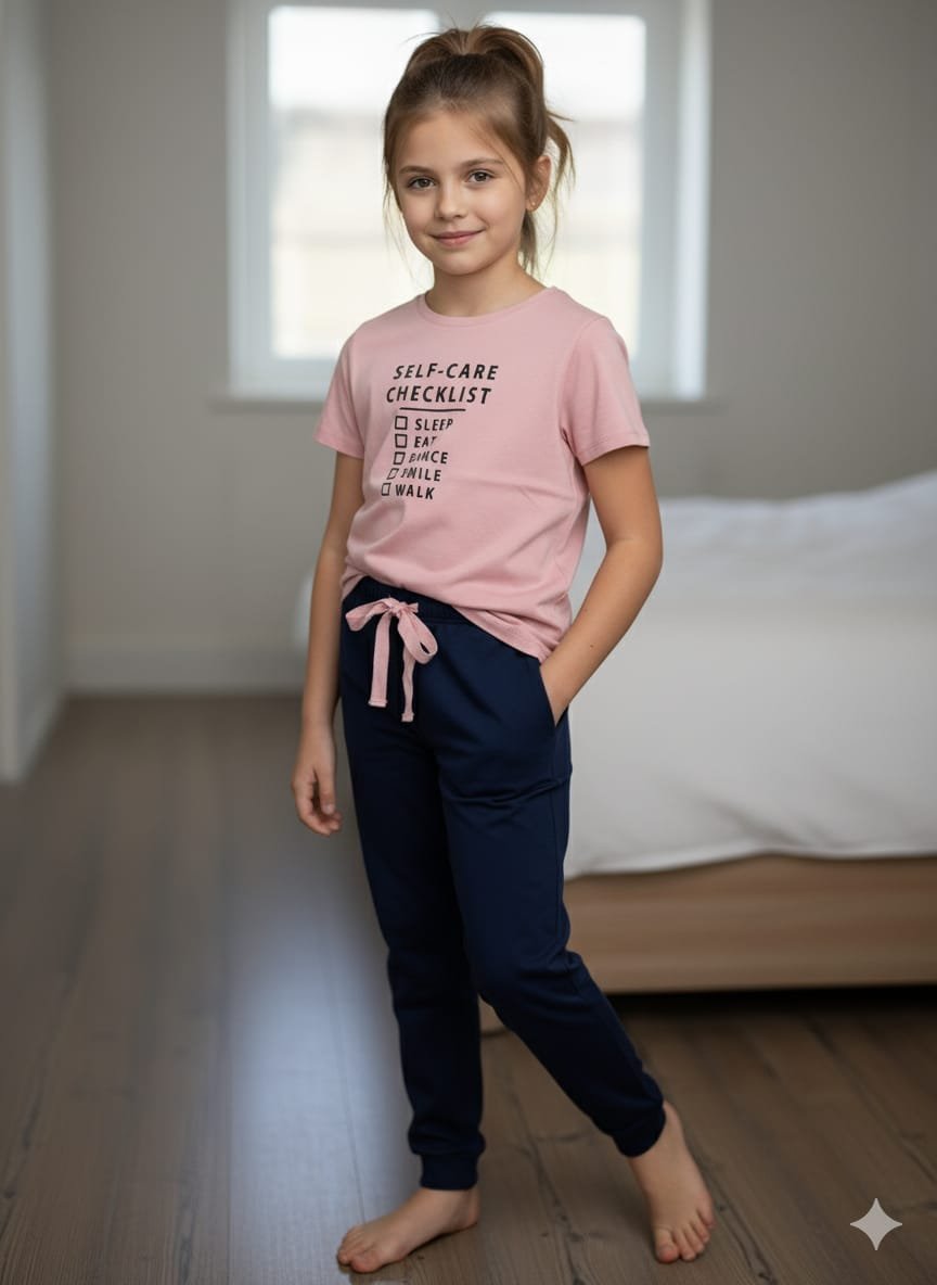 WhatsApp Image 2025-10-14 at 00.16.48 Kız Çocuk Pembe Lacivert Pijama Takım - Görsel 1