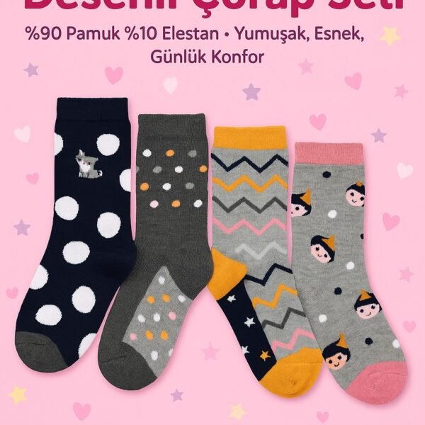 Penye Garson Kız Çocuk 4lü Çorap set
